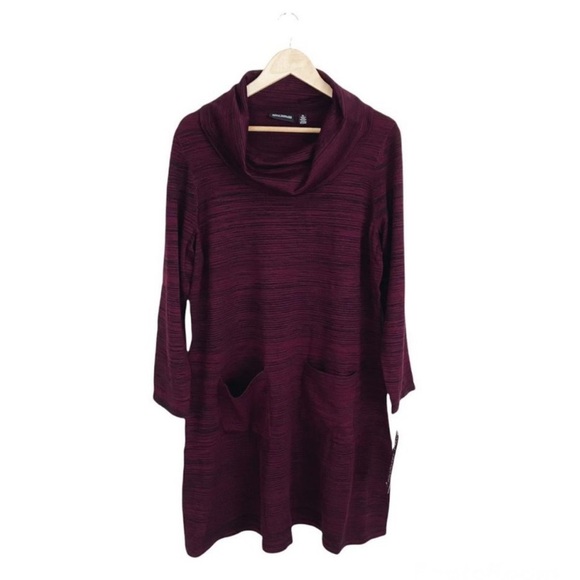 NWT NINA LEONARD Marled Cowl Neck Sweater Dress in Deep Wine Plus Size 1X - Picture 1 of 9